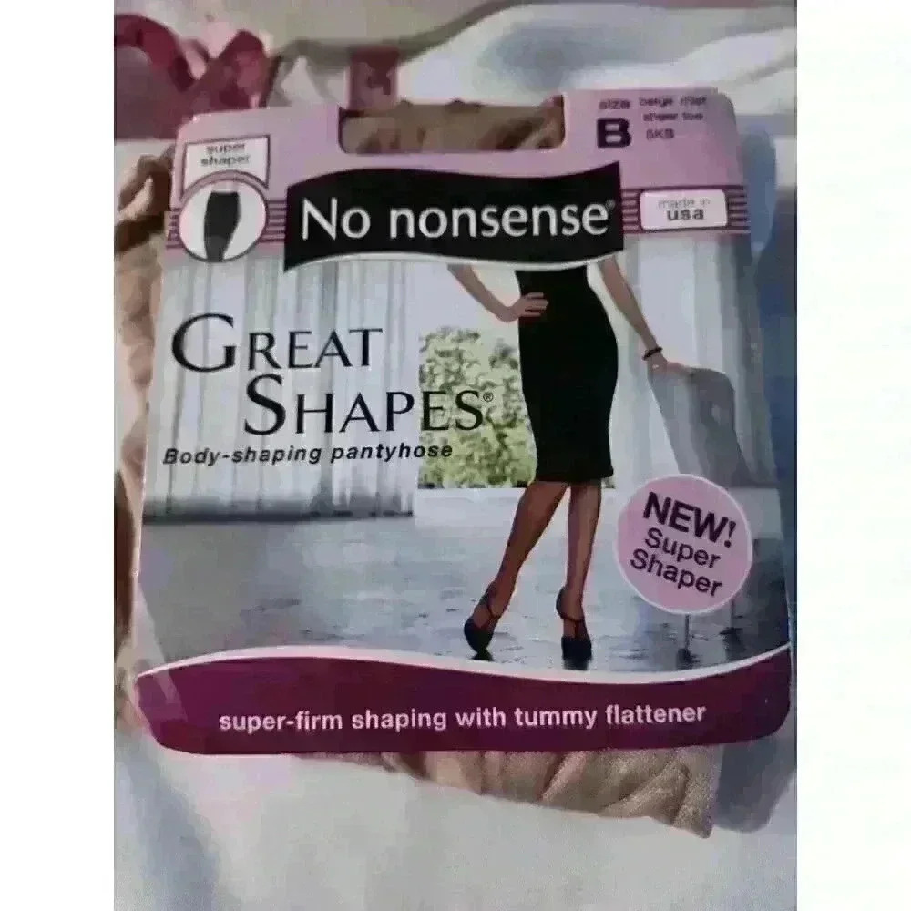 No Nonsense Great Shapes Body Shaping Pantyhose Beige‎ Mist Sheer Toe Sz B NOS